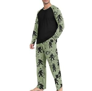 Men's Pajama Set Sleepwear Lightweight Long Sleeve Black /Green